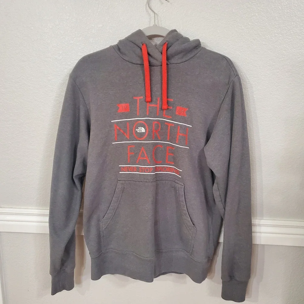 The North Face Mens‎ Graphic Pullover Hoodie Gray Orange Small NF0A3X6C
